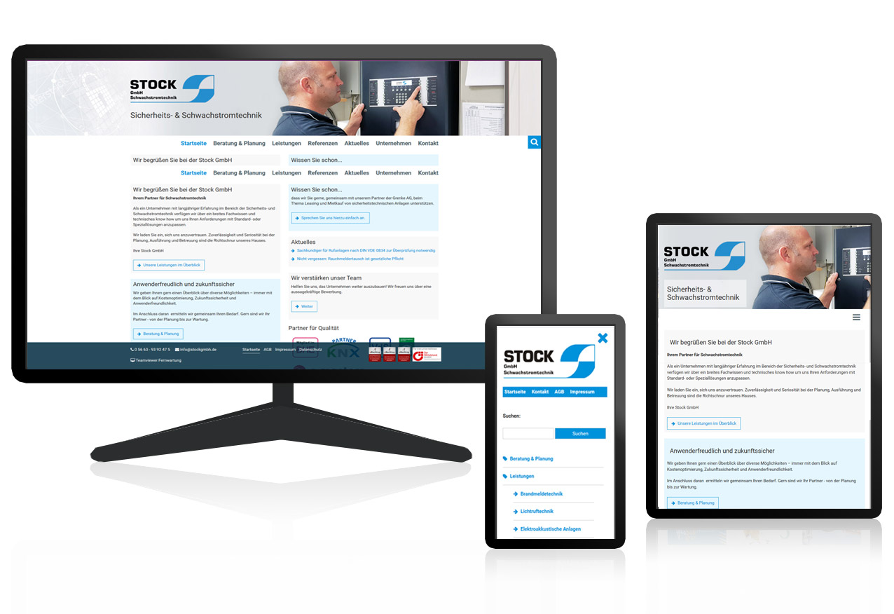 Responsiv Webdesign für die Stock GmbH, Sicherheits- und Schwachstromtechnik in Spangenberg